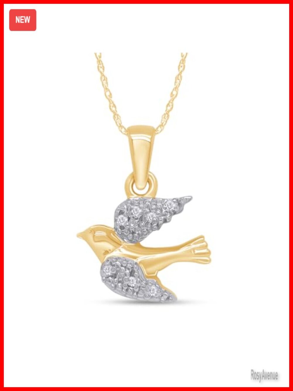 Dove Pendant Necklace 1/20ctw Natural Diamond 14k Yellow Gold Over Silver